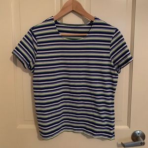 Blue, green and white striped tee